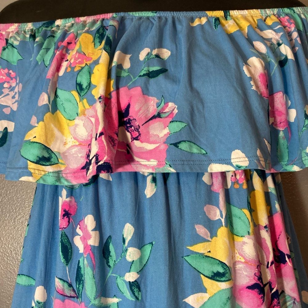 Blue Floral Strapless Maxi Dress - Picture 2 of 5